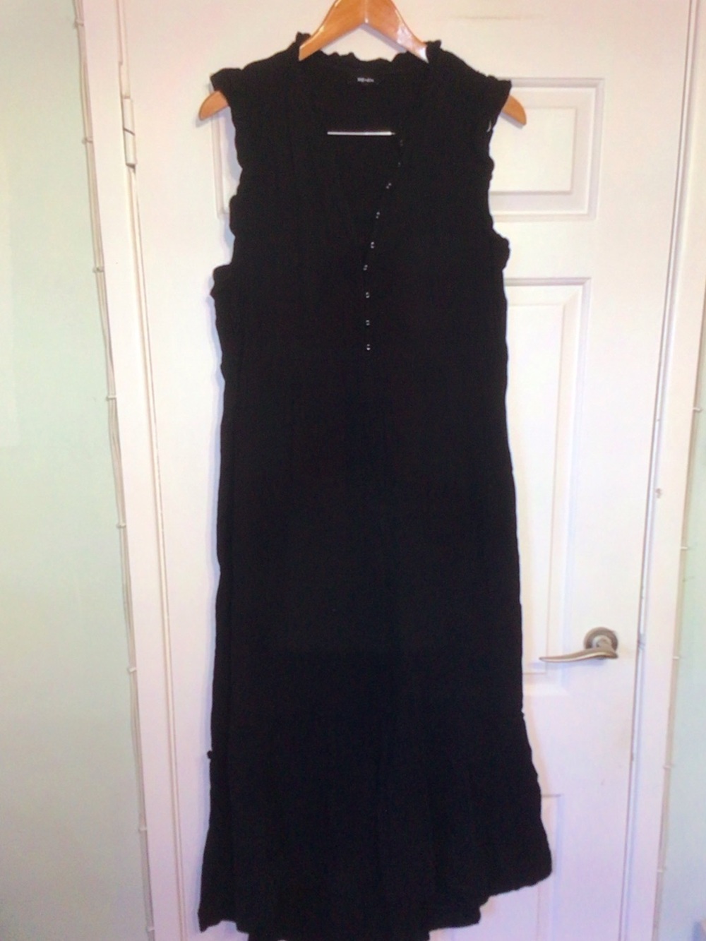 Me Em Sleeveless Black Maxi Dress with Button Placket